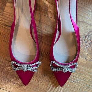 Ann Taylor Loft Fuchsia Satin Sling Backs with Rhinestone Bow Size 8.5